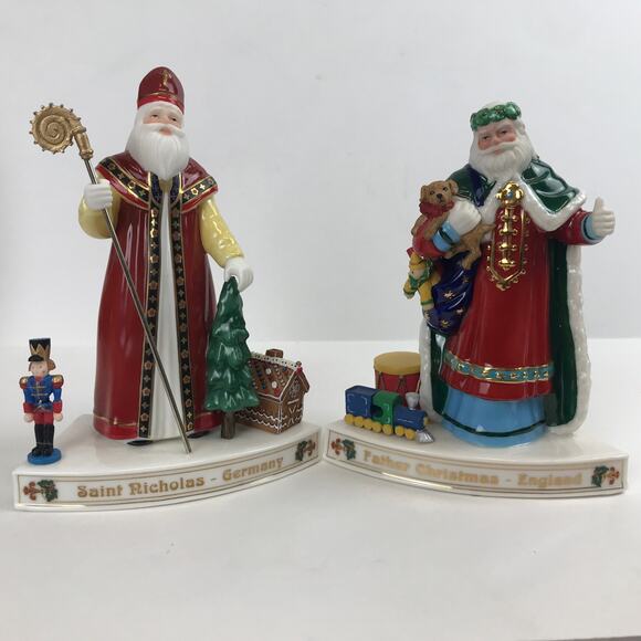 The Danbury Mint Santas Around the World Centerpiece Set England Missing Staff - Picture 9 of 16